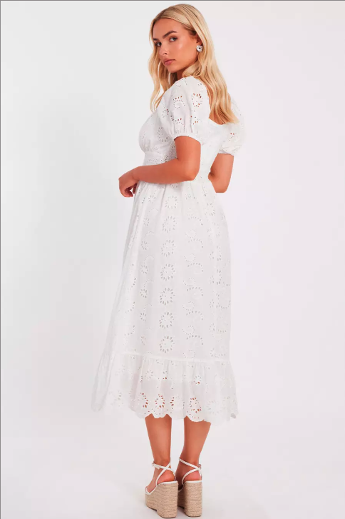 Quiz White Embroidered Midi Dress