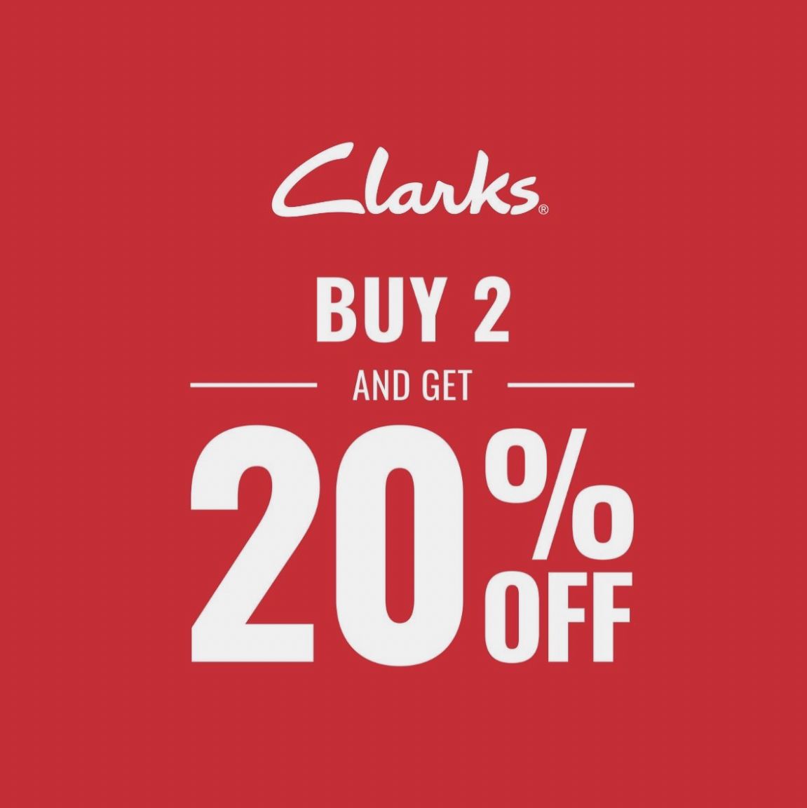 Buy 2 get 20% off This promotion entitles you to a saving of 20% off selected styles when 2 or more items are purchased in-store